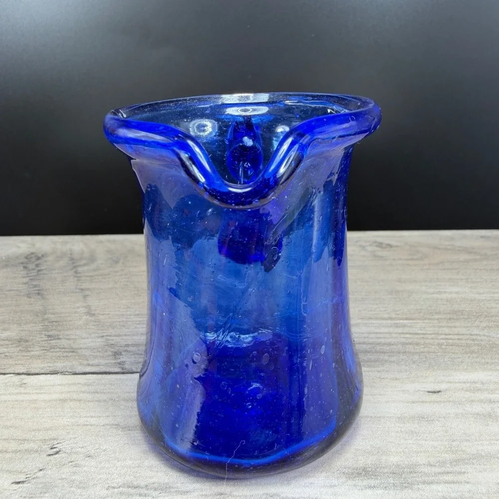 Hand‎ Blown Cobalt Blue Glass Mini Creamer Small Pitcher Jug 3 Inch Tall VTG
